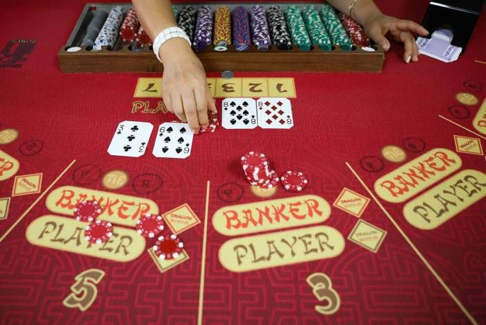 Baccarat table with gold chips